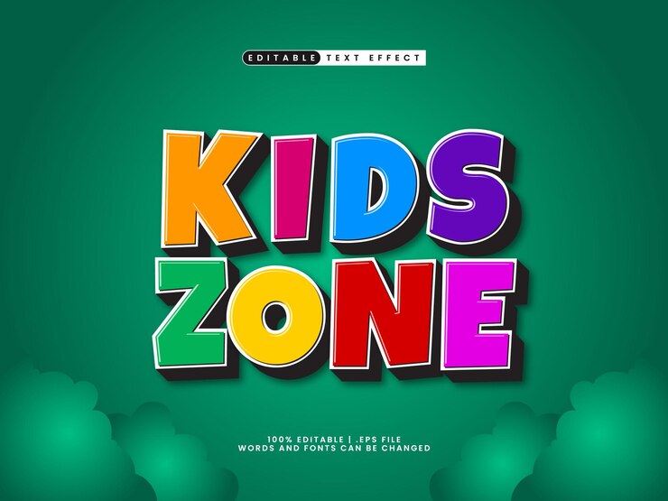 Vector niños zona efecto de texto editable en niños y estilo de texto de juego