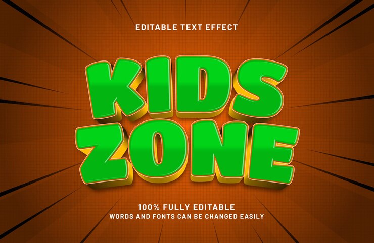 Vector niños zona efecto de texto editable en niños y estilo de texto de juego
