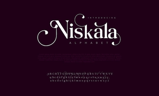 Vector niskala premium lujo elegante alfabeto letras y números tipografía de bodas vintage serif clásico