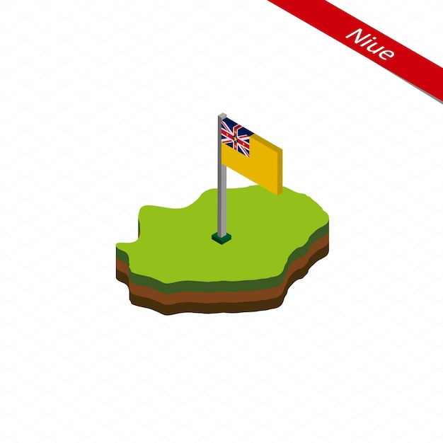 Niue Mapa isométrico y bandera Vector Ilustración