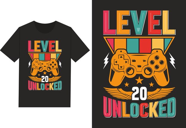Nivel 20 desbloqueado diseño de camiseta de juegos vintage