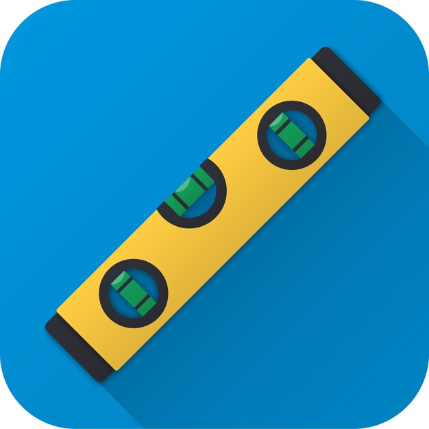 Nivel de burbuja de construcción de juguete en diseño plano con icono de ilustración vectorial de larga sombra