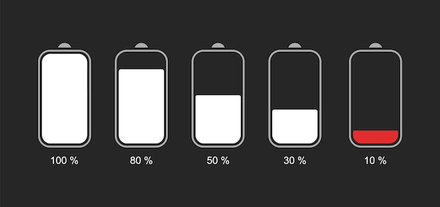 Nivel de carga de la batería. Iconos de la batería del teléfono. Vector