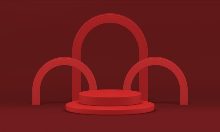 Vector nivel de cilindro de podio rojo escenario 3d arco curvo geométrico fondo de estudio 3d vector realista