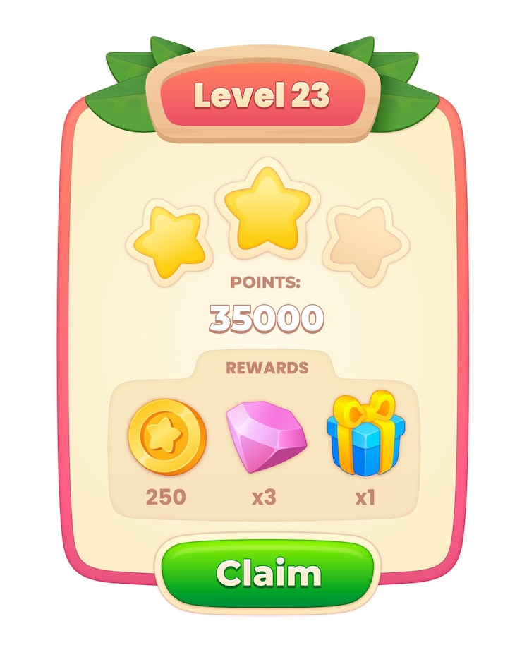 Vector nivel de interfaz de usuario del juego completo con puntaje de nivel y recompensas