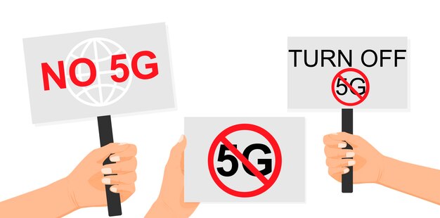 No 5g Parada, apaga el 5G Mano sosteniendo el cartel de protesta Libertad protesta Concepto revolución