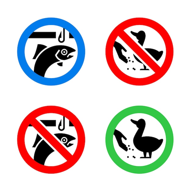 No alimente a los pájaros ni a las señales prohibidas de pesca