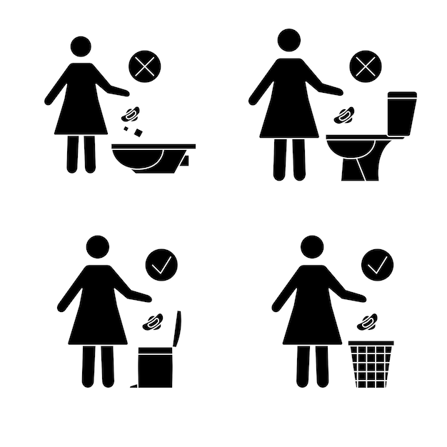 No arrojar basura en el inodoro Inodoro sin basura Las mujeres tiran toallas sanitarias en el inodoro