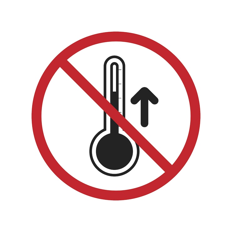 Vector no calentar mantener frío advertencia de alta temperatura en rojo prohibido señal cruzada y flecha hacia arriba