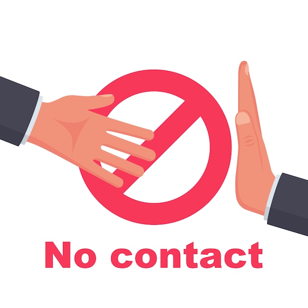 No contactar ningún icono de apretón de manos. señal de prohibición roja