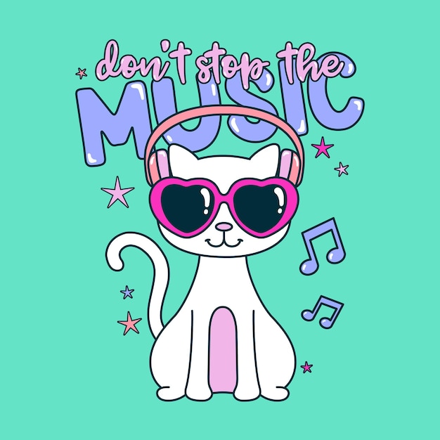 Vector no dejes la música, gato de gafas.