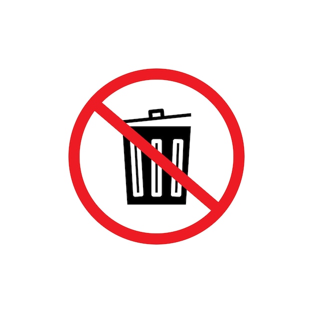 No se establece el icono del cartel de basura Prohibición de la basura y el símbolo del vector de eliminación inadecuada de residuos en un estilo de relleno y contorneado en negro Cartel de eliminación de basura y mantenimiento de la limpieza