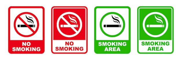 No fumar y área de fumadores señal prohibida imprimible símbolo de parada rojo conjunto prohibición silueta icono diseño