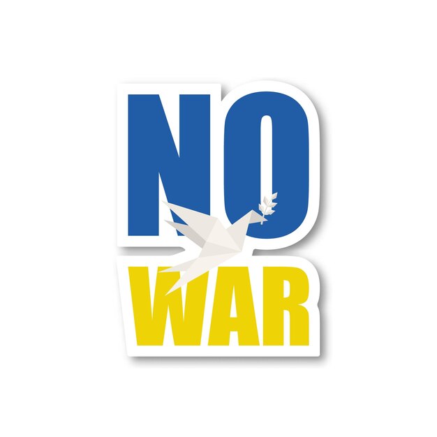 Vector no a la guerra en ucrania llamada contra la guerra con el símbolo de la paz paloma y rama colores de la bandera ucraniana