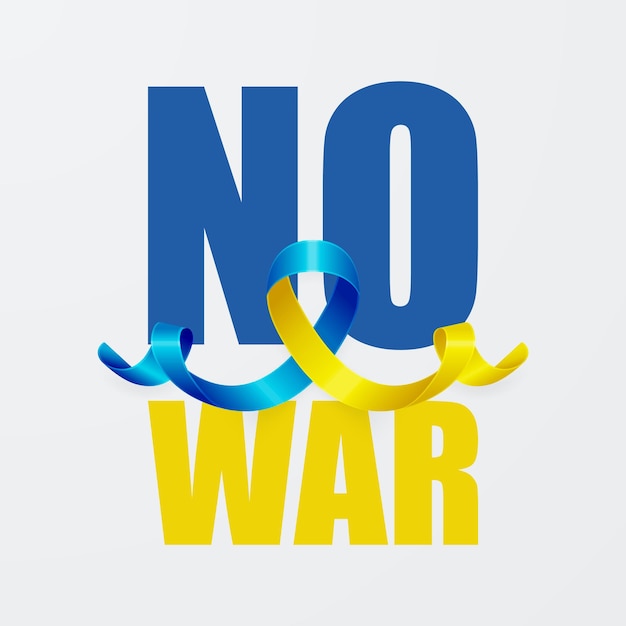 Vector no a la guerra en ucrania llamamiento contra la guerra con el símbolo de la paz con cinta de seda azul y amarilla colores de la bandera ucraniana lucha protesta apoyo a ucrania eslogan ilustración vectorial