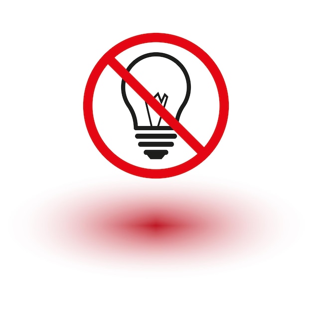 No hay bombilla Icono de energía prohibida Forma de círculo de advertencia Signo de prohibición rojo