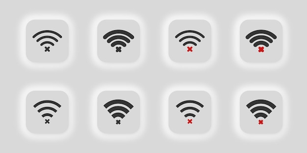 No hay conjunto de iconos de wifi singal Logotipo de onda wifi y símbolo de ilustración cruzada Error de señal conectar vector de internet
