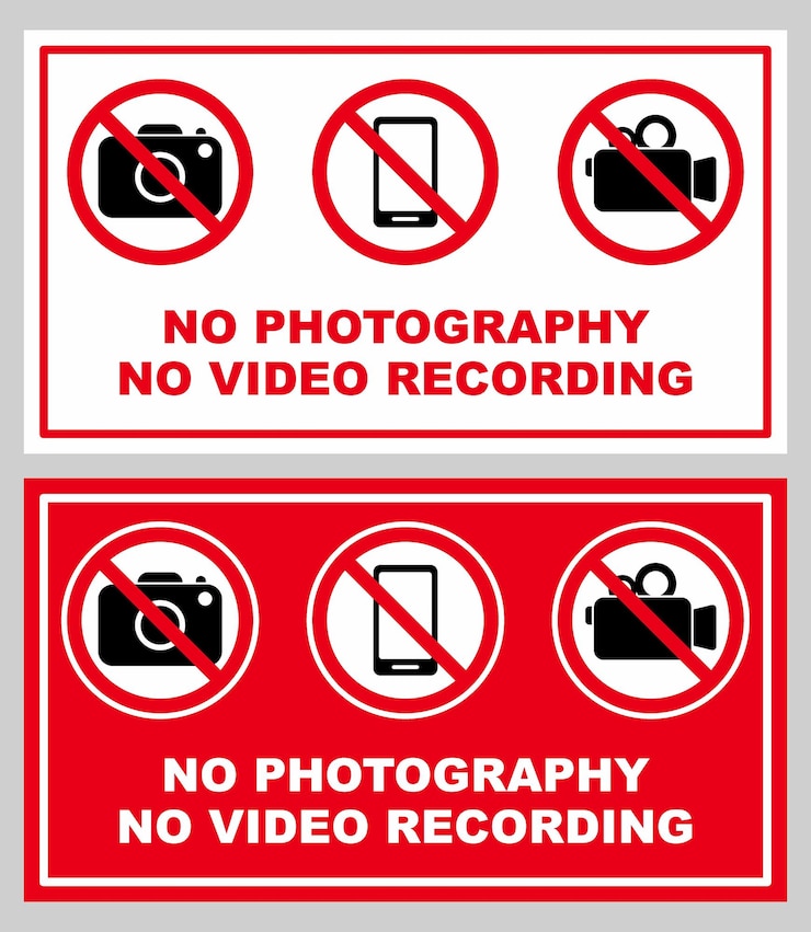 Vector no hay fotografía video handphone prohibido área prohibida signo imprimible conjunto de símbolos icono y cámara