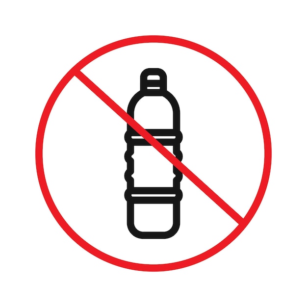 No hay icono de botella de plástico Vector de arte de línea negra