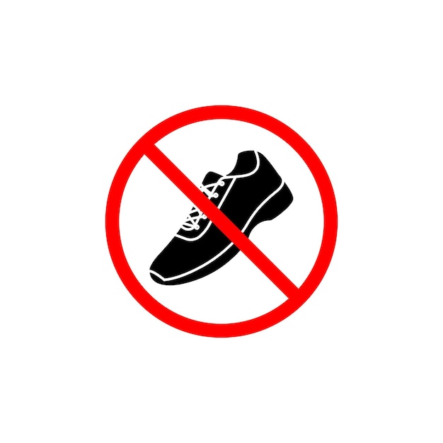 No hay icono de señal de zapatos establecido Avisos contra el uso de zapatos en áreas designadas símbolo vectorial en un estilo negro lleno y delineado Zonas libres de zapatos y señal de promoción de higiene