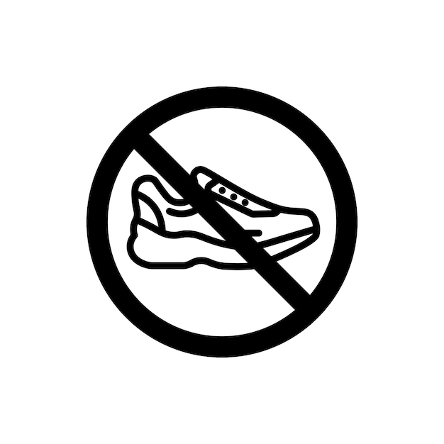 No hay icono de señal de zapatos establecido Avisos contra el uso de zapatos en áreas designadas símbolo vectorial en un estilo negro lleno y delineado Zonas libres de zapatos y señal de promoción de higiene