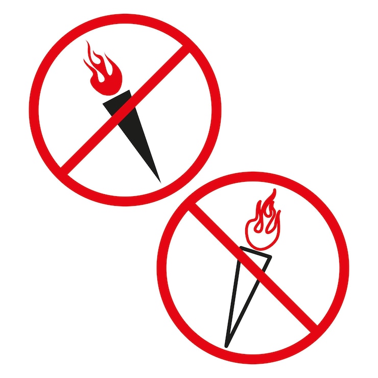 Vector no hay iconos de llama abierta fuego prohibido señales de vector advertencia de seguridad