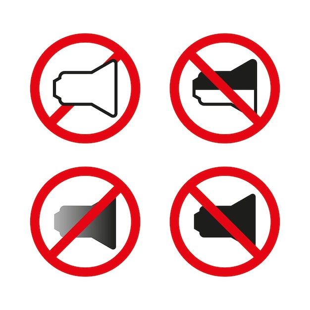 Vector no hay iconos de sonido señales de altavoz prohibidos símbolos de modo silencioso ilustración vectorial eps 10