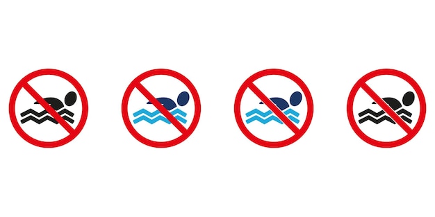 No hay iconos de vectores de natación. No hay señal de buceo. Icono aislado en el vector de fondo blanco. 10 EPS.