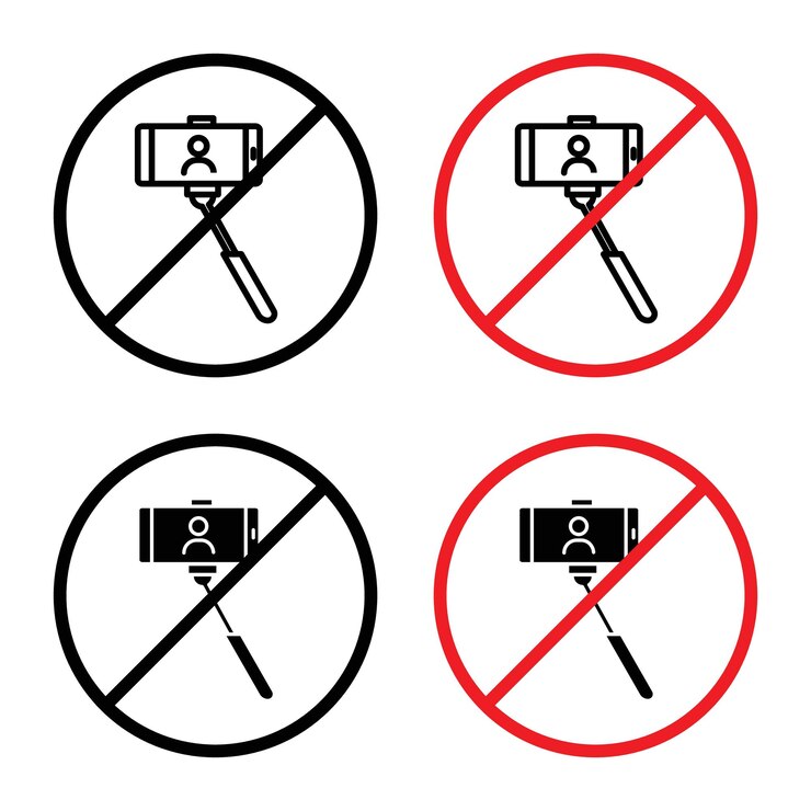 Vector no hay un letrero de selfie que indique la prohibición de tomarse selfies
