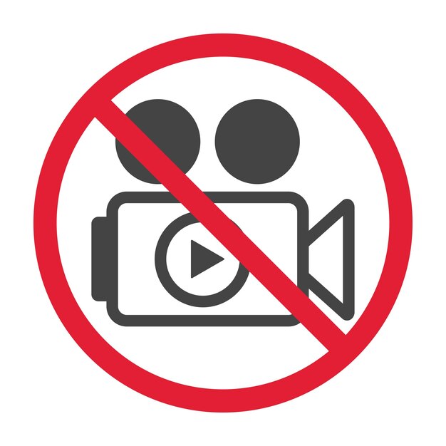 No hay permiso para usar el cartel de la cámara Letrero de la placa de la puerta del vector Pictograma de video prohibido