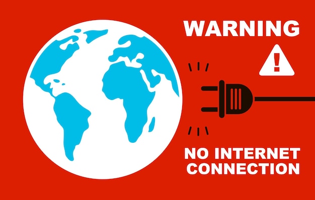 No hay póster o pancarta de concepto de vector de conexión a Internet con enchufe eléctrico desenchufado con globo terráqueo.