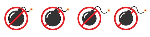 No hay señal de bomba prohibida Icono de prohibición de bombas No hay señal de explosivo Ilustración de vector plano