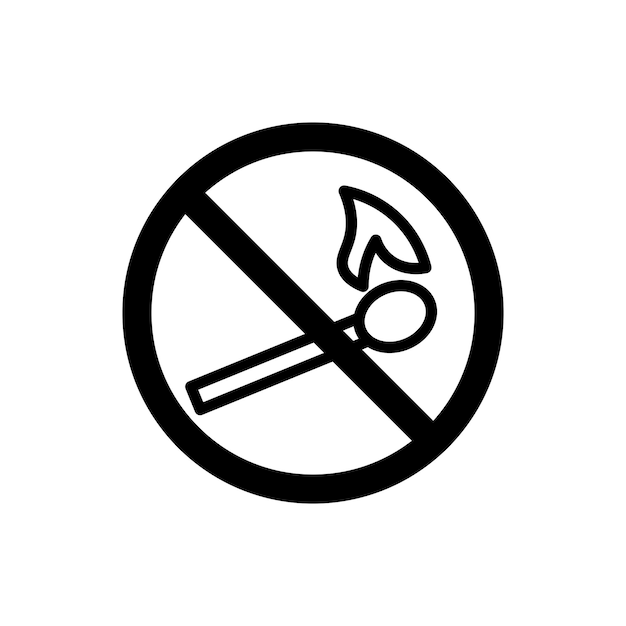 No hay señal de incendio Icon Set Ignición de llama símbolo vectorial prohibido en un estilo de fuego lleno y delineado en negro Señal de peligro de incendio