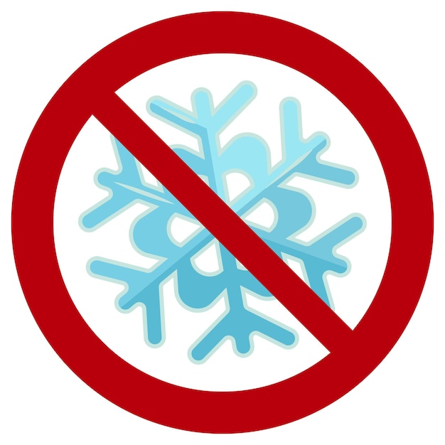 No hay señal de prohibición de copos de nieve aislados en fondo blanco No hay icono congelado Diseño plano