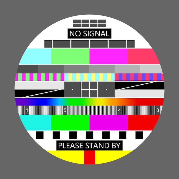 Vector no hay señal de tv, pantalla de prueba de televisión en caso de que no haya señal. tarjeta de prueba o patrón, fondo de gráficos de prueba de resolución de tv. ilustración vectorial.