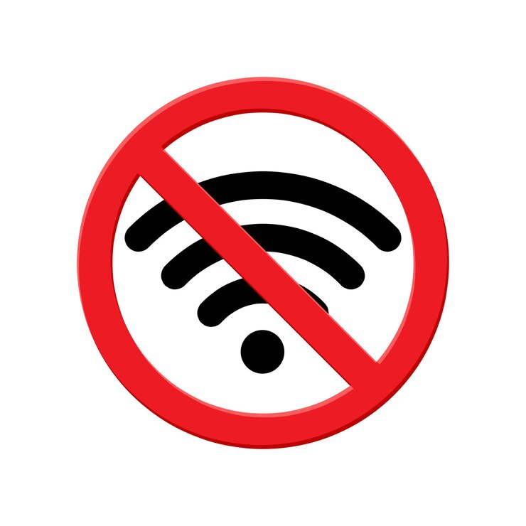 Vector no hay señal wifi en el fondo blanco círculo prohibido icono de conexión wifi negro con círculo rojo tachado imagen vectorial para área pública