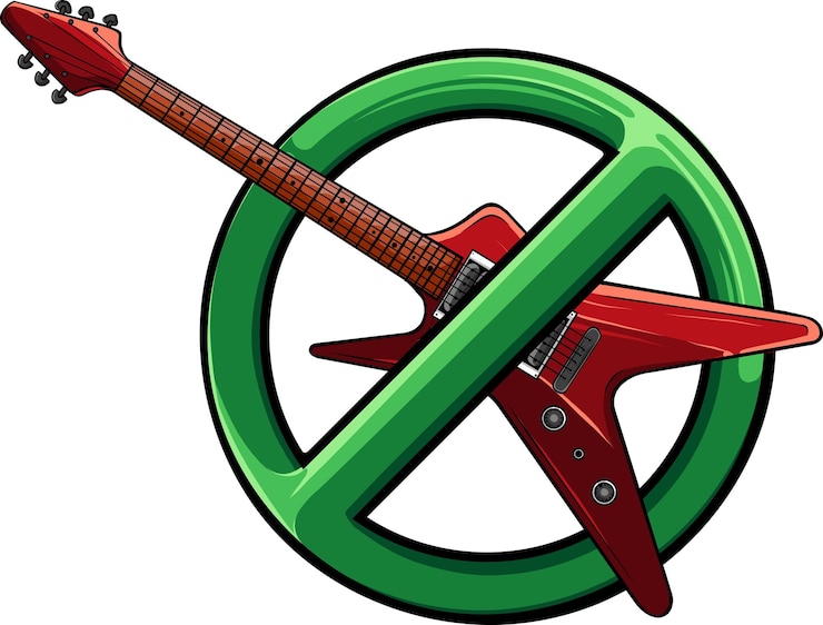 Vector no hay señales de guitarra eléctrica sobre fondo blanco.