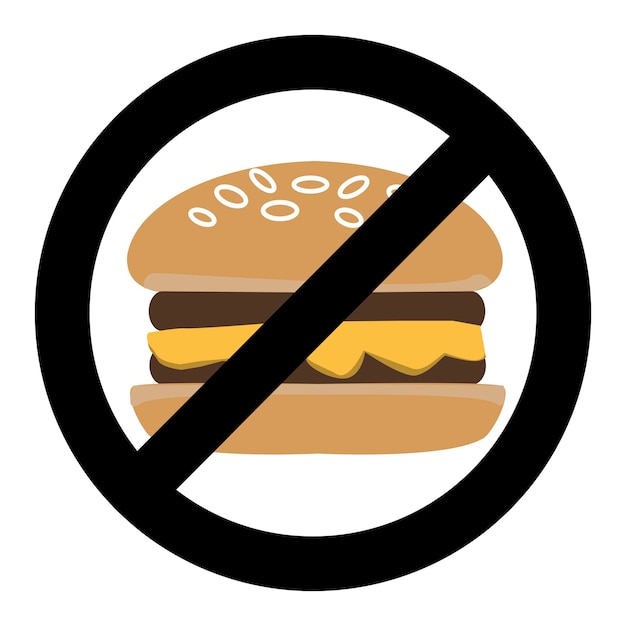 Vector no hay símbolo de hamburguesa de prohibición de comida rápida