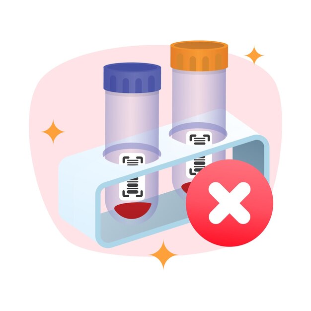 No hay tubo de ensayo de sangre de datos con un código de barras de soporte e ilustración de lista de comprobación