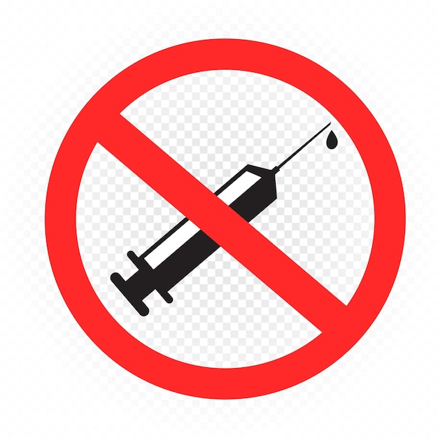 No se inyecte drogas ni una etiqueta adhesiva con el signo de la vacuna