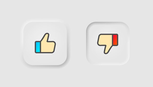 Vector no me gusta la mano como icono en estilo neumorfismo iconos para la interfaz de usuario blanca empresarial ux símbolo de pulgar hacia abajo y hacia arriba respeto a la calidad de las redes sociales hacer y no retroalimentar estilo neumórfico ilustración vectorial