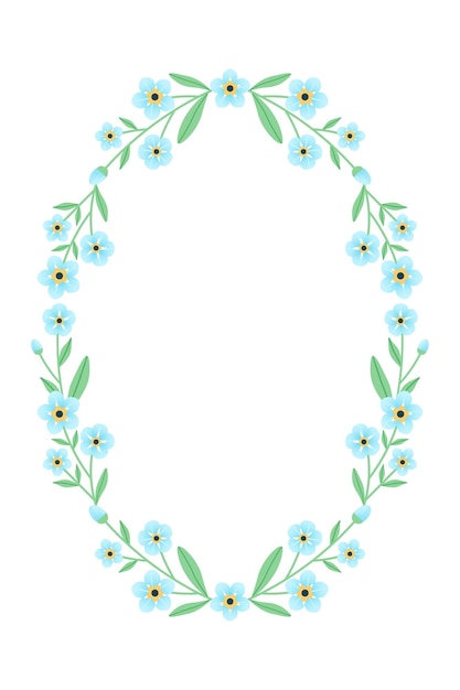 No me olvides flor marco oval marco oval con flores alrededor del perímetro flores azules delicadas ilustración vectorial