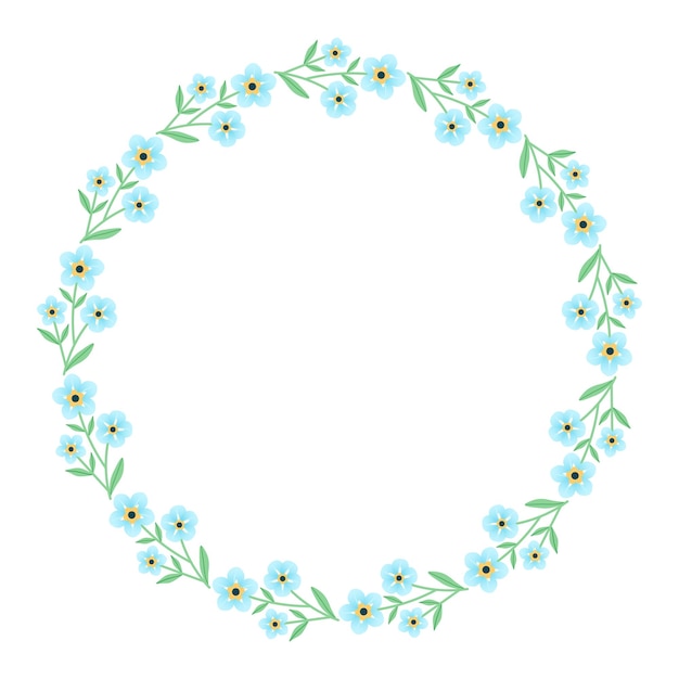 No me olvides flor marco redondo marco redondo con flores alrededor del perímetro flores azules delicadas ilustración vectorial