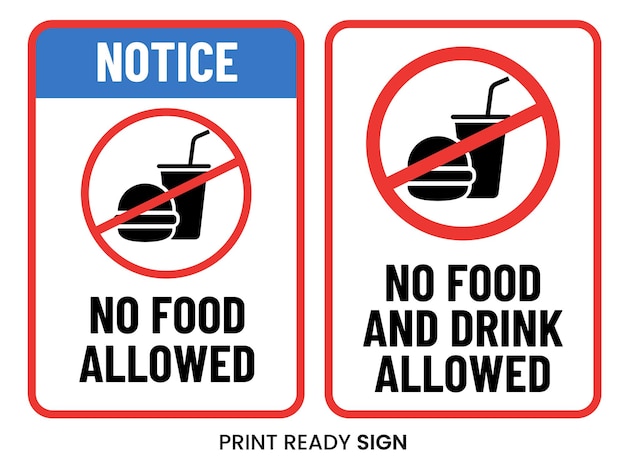 Vector no se permite comida ni bebida vector de signo listo para imprimir