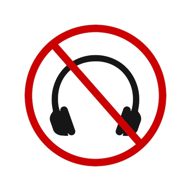 No se permiten auriculares icono Auriculares prohibidos etiqueta Auriculares pictogramas cruzados por rojo signo prohibido aislado sobre fondo blanco