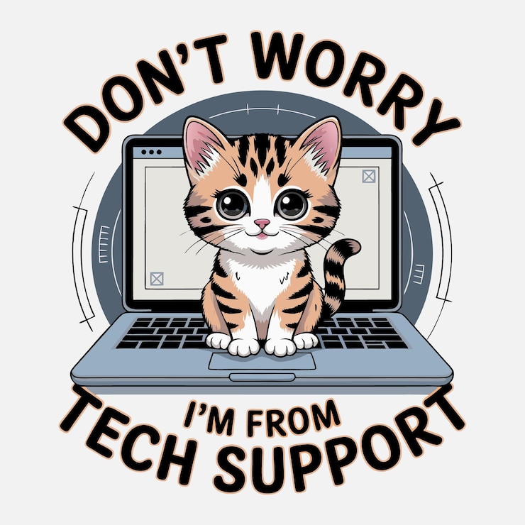 Vector no te preocupes, soy del soporte técnico. diseño de camiseta para amantes de los gatos.