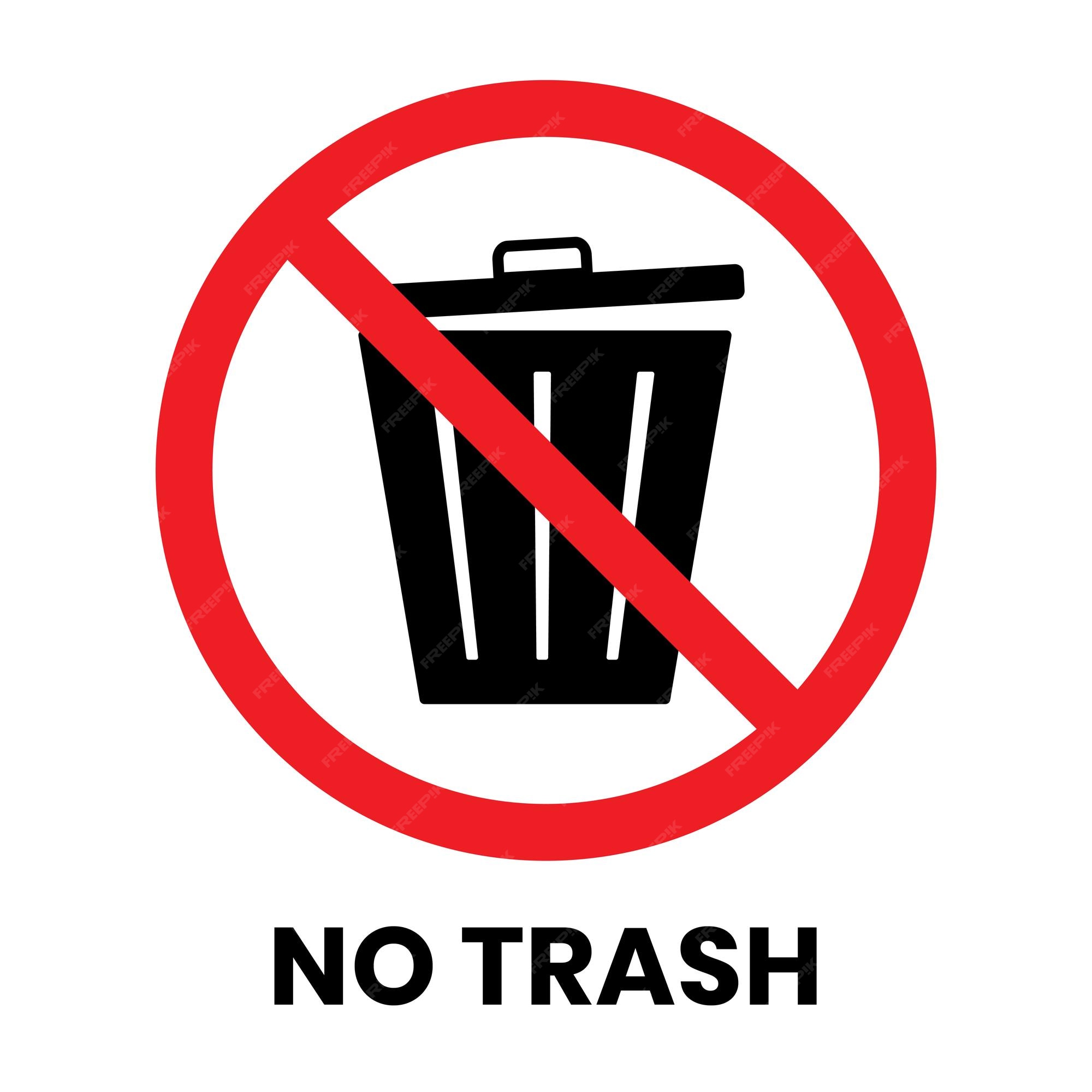 No trash can sign sticker con inscripción de texto sobre fondo aislado