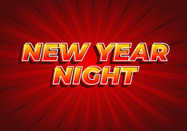 Noche de Año Nuevo Efecto de texto en color amarillo rojo con aspecto 3D Fondo rojo