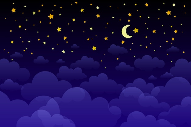 Vector noche mágica cielo azul oscuro con brillantes estrellas ilustración