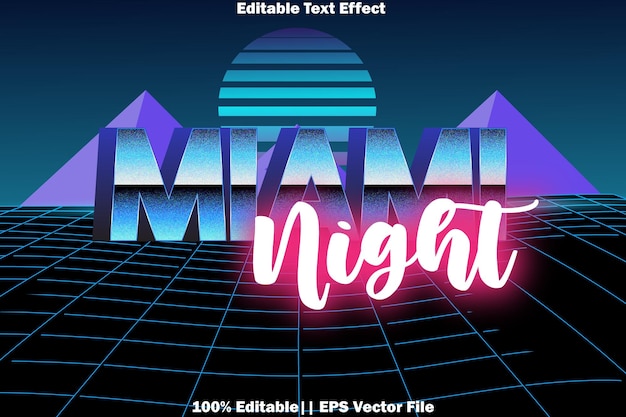 Vector noche de miami efecto de texto editable 3d estilo retro de los 80